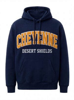 Cheyenne Desert Shields Retro Varsity Pullover Hoodie – Dark Navy
