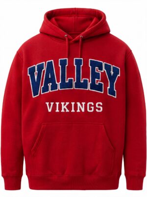 Valley Vikings Heavyweight Chenille Patch Hoodie – Crimson Red