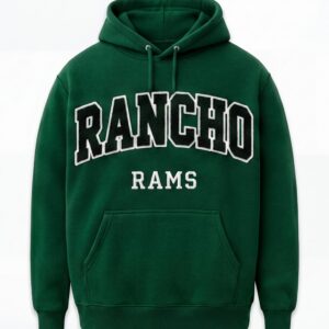 Rancho Rams Retro Arch Lettering Fleece Hoodie – Forest Green