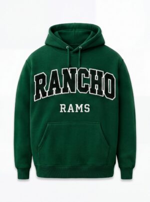 Rancho Rams Retro Arch Lettering Fleece Hoodie – Forest Green